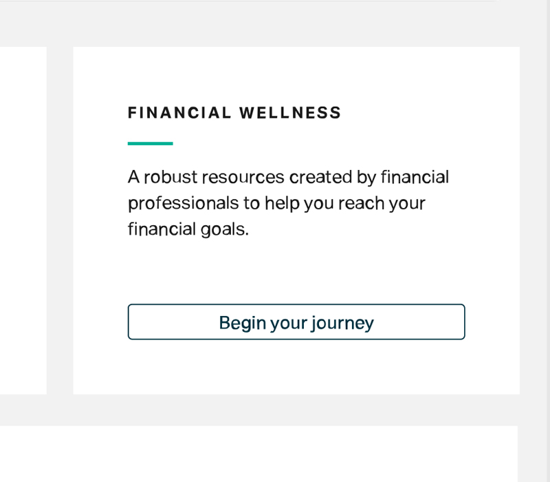 Financial Wellness resource card with a 'Begin your journey' button